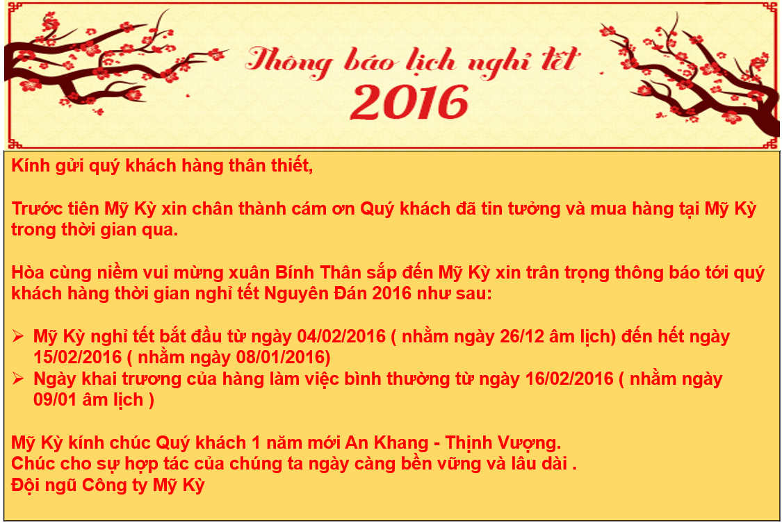 Thông báo nghỉ tết Nguyên Đán 2016