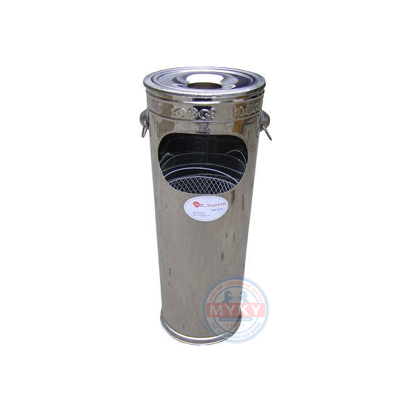 Thùng rác inox tròn gạt tàn có quai xách A18